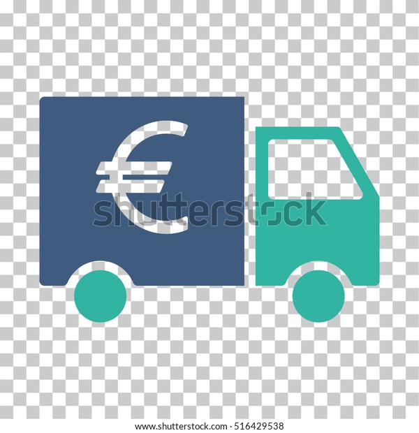 Euro Truck EPS vector icon. Illustration\
style is flat iconic bicolor cobalt and cyan symbol on chess\
transparent background.
