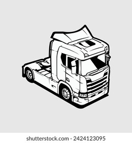 Euro truck vector illustration isolated. Euro truck black and white silhouette monochrome vector