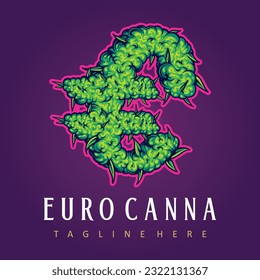 Euro typeface word cannabis flower buds letter illustrations vector illustrations for your work logo, merchandise t-shirt, stickers and label designs, poster, greeting cards advertising business