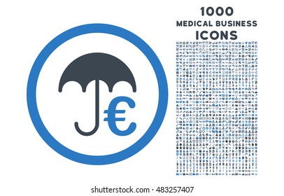 Euro Umbrella rounded vector bicolor icon with 1000 medical business icons. Set style is flat pictograms, smooth blue colors, white background.