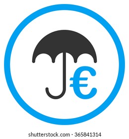 Euro Umbrella vector icon. Style is bicolor flat circled symbol, blue and gray colors, rounded angles, white background.