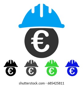Euro Under Safety Helmet flat vector pictogram. Colored euro under safety helmet gray, black, blue, green pictogram variants. Flat icon style for graphic design.