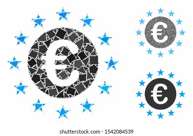 Euro union stars composition of humpy pieces in different sizes and color tones, based on Euro union stars icon. Vector raggy pieces are united into composition.