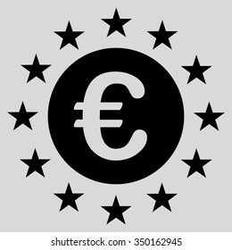 Euro Union Stars vector icon. Style is flat symbol, black color, rounded angles, light gray background.