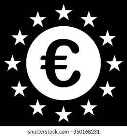 Euro Union Stars vector icon. Style is flat symbol, white color, rounded angles, black background.