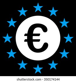 Euro Union Stars vector icon. Style is bicolor flat symbol, blue and white colors, rounded angles, black background.