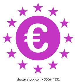 Euro Union Stars vector icon. Style is flat symbol, violet color, rounded angles, white background.