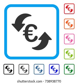 Euro Update Arrows icon. Flat gray iconic symbol inside a light blue rounded square. Black, gray, green, blue, red, orange color variants of Euro Update Arrows vector.