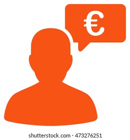 Euro User Opinion icon. Vector style is flat iconic symbol, orange color, white background.