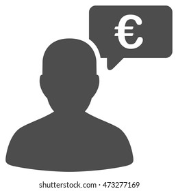 Euro User Opinion icon. Vector style is flat iconic symbol, gray color, white background.
