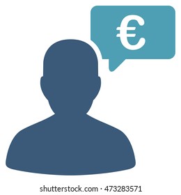 Euro User Opinion icon. Vector style is bicolor flat iconic symbol, cyan and blue colors, white background.
