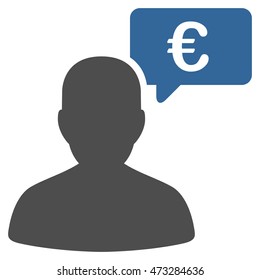 Euro User Opinion icon. Vector style is bicolor flat iconic symbol, cobalt and gray colors, white background.