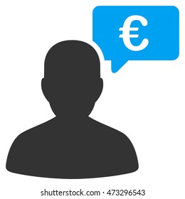 Euro User Opinion icon. Vector style is bicolor flat iconic symbol, blue and gray colors, white background.