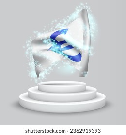 Euro, vector 3d flag on the podium surrounded by a whirlwind of magical radiance