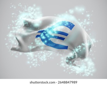 Euro, bandera de Vector 3d en un torbellino de brillo mágico