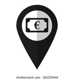 euro - vector icon;  black map pointer