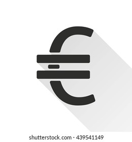 Euro vector icon with long shadow. Black illustration isolated on with background for graphic and web design.