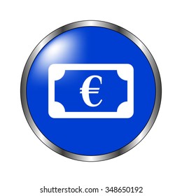 euro - vector icon on the blue button