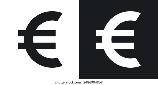 Euro vector icon set in solid black and white color