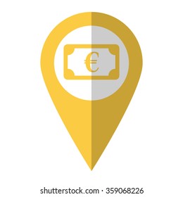 euro - vector icon;  yellow map pointer