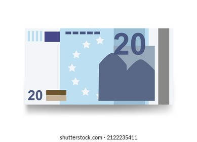 Euro Vector Illustration. Europe money set bundle banknotes. Paper money 20 EUR. Flat style. Vector illustration.