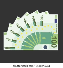 Euro Vector Illustration. Europe money set bundle banknotes. Paper money 100 EUR. Flat style. Isolated on white background. Simple minimal design.