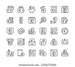 Euro. Vector line icons set. Money concepts. Black outline stroke symbols