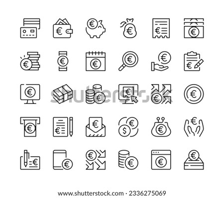 Euro. Vector line icons set. Money concepts. Black outline stroke symbols