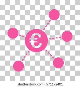 Euro Virtual Links icon. Vector illustration style is flat iconic symbol, pink color, transparent background. Designed for web and software interfaces.