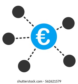 Euro Virtual Links vector icon. Flat bicolor blue and gray symbol. Pictogram is isolated on a white background. Designed for web and software interfaces.
