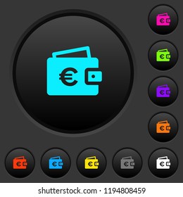 Euro wallet dark push buttons with vivid color icons on dark grey background