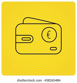 Euro wallet icon. EUR cash money bag sign. Linear icon on orange background. Vector