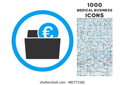 Euro Wallet rounded vector bicolor icon with 1000 medical business icons. Set style is flat pictograms, blue and gray colors, white background.