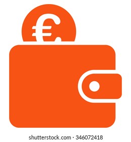 Euro Wallet vector icon. Style is flat symbol, orange color, rounded angles, white background.