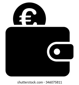 Euro Wallet vector icon. Style is flat symbol, black color, rounded angles, white background.