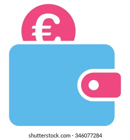 Euro Wallet vector icon. Style is bicolor flat symbol, pink and blue colors, rounded angles, white background.