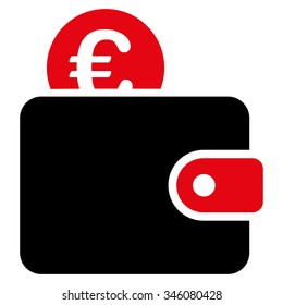 Euro Wallet vector icon. Style is bicolor flat symbol, intensive red and black colors, rounded angles, white background.