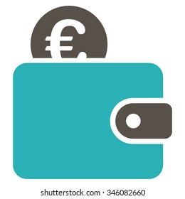 Euro Wallet vector icon. Style is bicolor flat symbol, grey and cyan colors, rounded angles, white background.