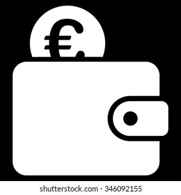 Euro Wallet vector icon. Style is flat symbol, white color, rounded angles, black background.