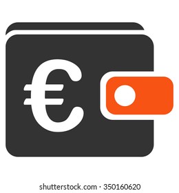 Euro Wallet vector icon. Style is bicolor flat symbol, orange and gray colors, rounded angles, white background.