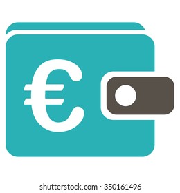 Euro Wallet vector icon. Style is bicolor flat symbol, grey and cyan colors, rounded angles, white background.