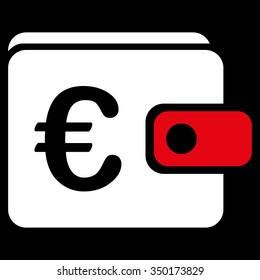 Euro Wallet vector icon. Style is bicolor flat symbol, red and white colors, rounded angles, black background.