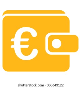 Euro Wallet vector icon. Style is flat symbol, yellow color, rounded angles, white background.