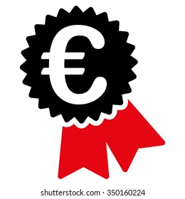 Euro Warranty Seal vector icon. Style is bicolor flat symbol, intensive red and black colors, rounded angles, white background.