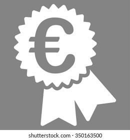 Euro Warranty Seal vector icon. Style is flat symbol, white color, rounded angles, gray background.