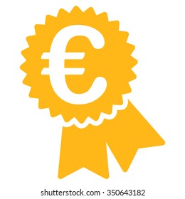 Euro Warranty Seal vector icon. Style is flat symbol, yellow color, rounded angles, white background.