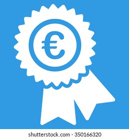 Euro Warranty vector icon. Style is flat symbol, white color, rounded angles, blue background.
