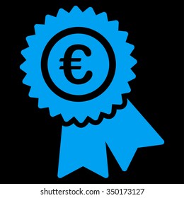 Euro Warranty vector icon. Style is flat symbol, blue color, rounded angles, black background.