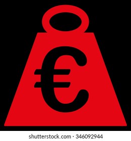 Euro Weight Standard vector icon. Style is flat symbol, red color, rounded angles, black background.