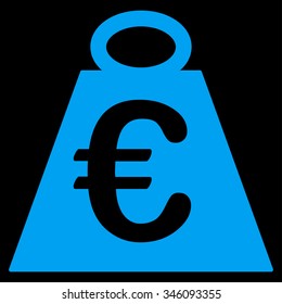 Euro Weight Standard vector icon. Style is flat symbol, blue color, rounded angles, black background.